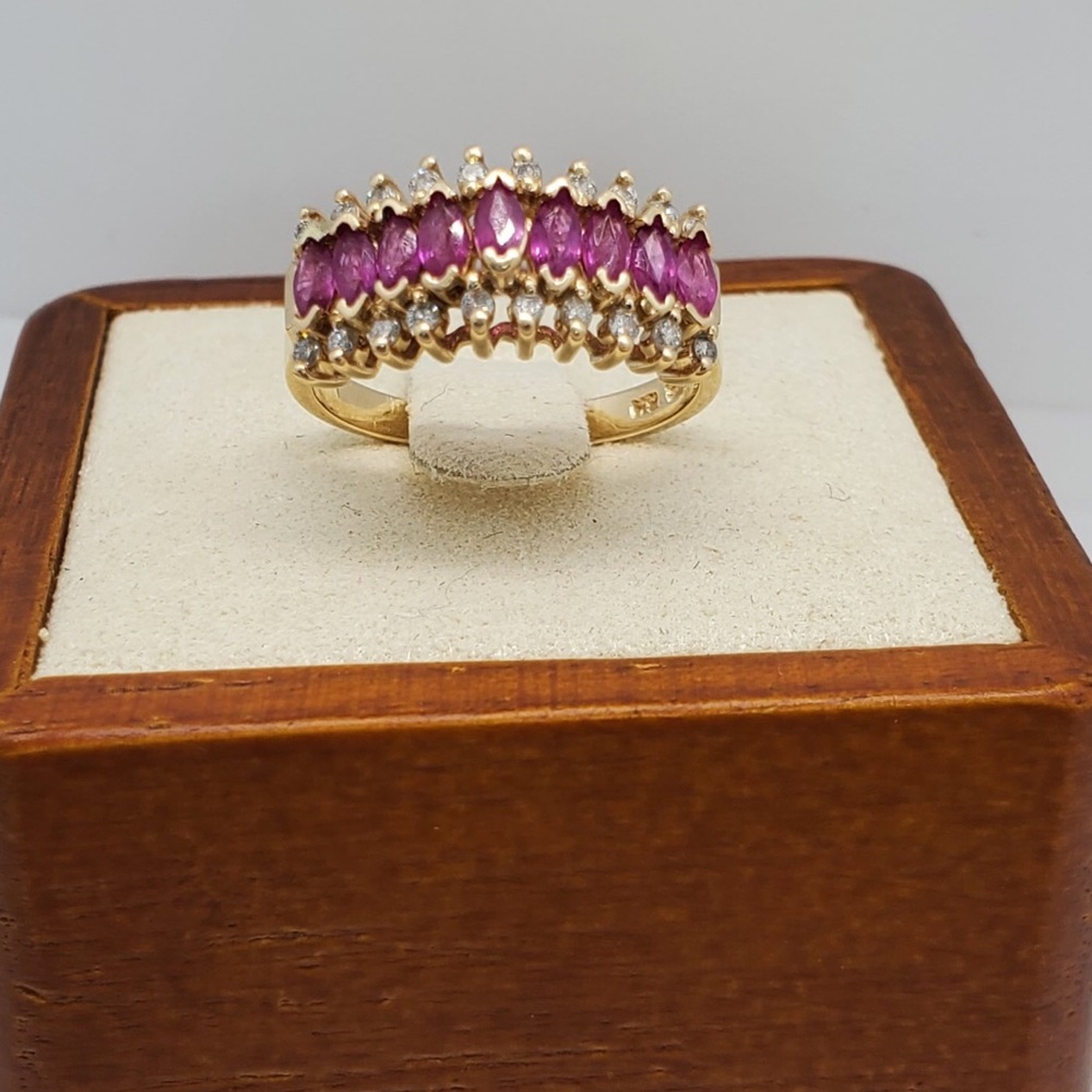 1.73ctw Ruby & Diamond Band Ring 14k solid Gold - Picture 4 of 13